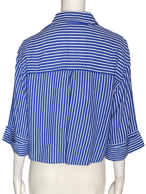 Top Zara de Algodón Crop Rayas Manga larga Azul - Talla XS