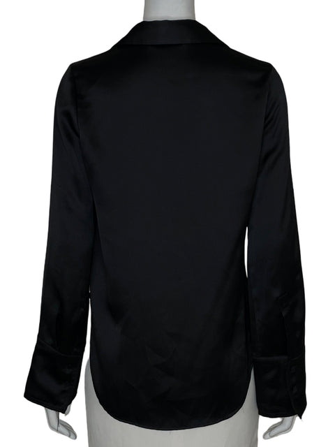 Blusa Zara de Seda Satinado Negro - Talla S
