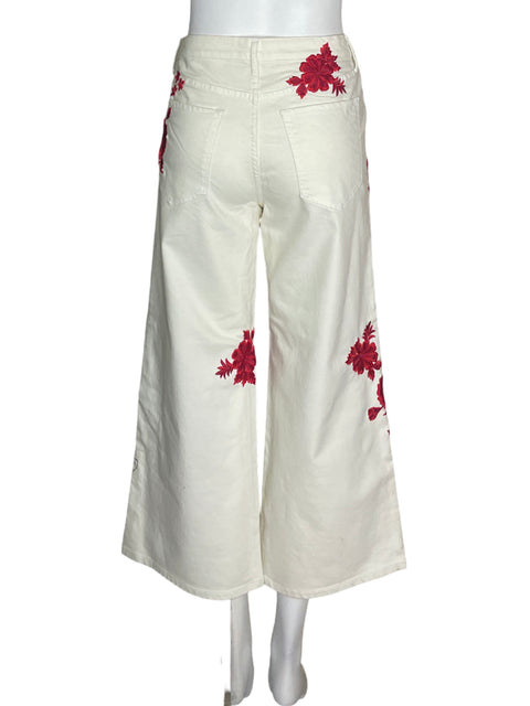 Pantalón Banana Republic Apliques Floral Bolsillo Blanco - Talla 4