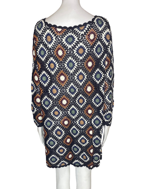 Vestido Tesoro Tps Estampado Midi Tejido Marrón - Talla M