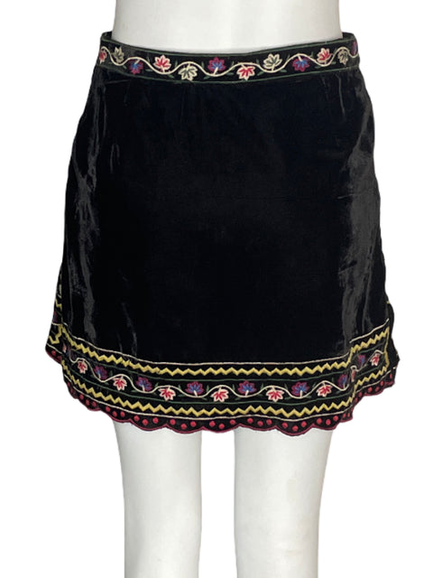 Falda Mng Terciopelo Estampado Floral Negro - Talla S