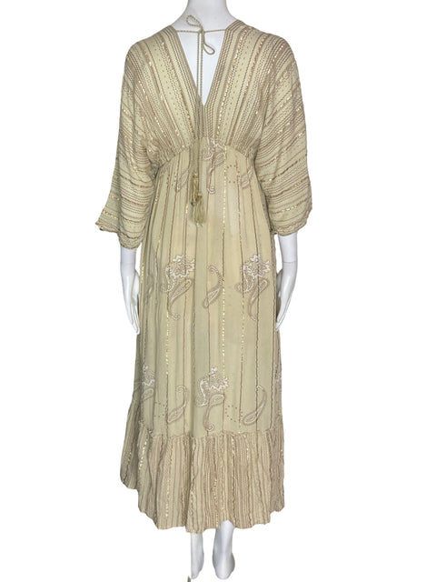 Vestido Vieira Estampado Rayas Cuello v Beige - Talla U