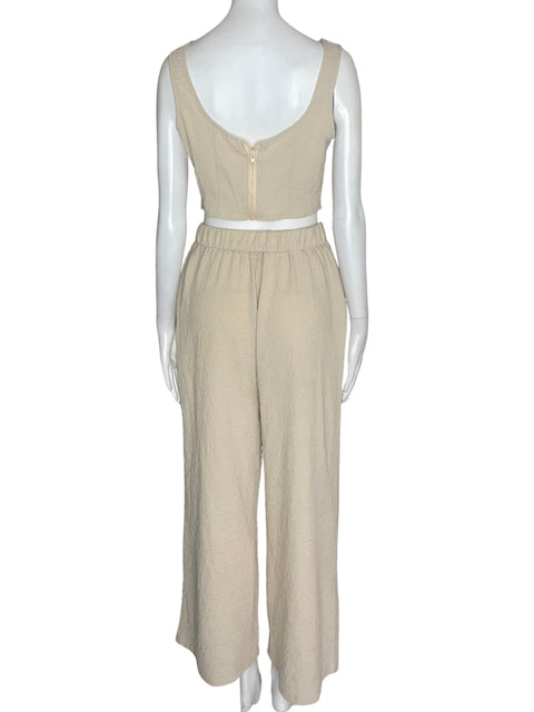 Conjunto Tesoro Tps Crop/pantalon Sin mangas Wide-leg Beige - Talla S