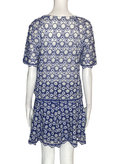 Conjunto Sugar+lips de Algodón Estampado Falda/blusa Tejida Azul - Talla S