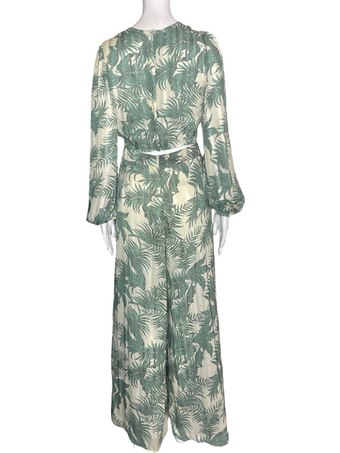 Conjunto Ina Ina Estampado Blusa/pantalon Palazo Verde - Talla S