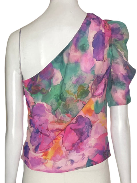 Blusa Morgan Estampado Oneshoulder Abullonado Rosado - Talla 34