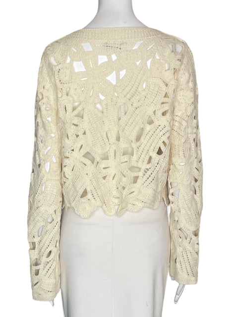 Blusa Bonage Troquelado Manga larga Liso Beige - Talla XS