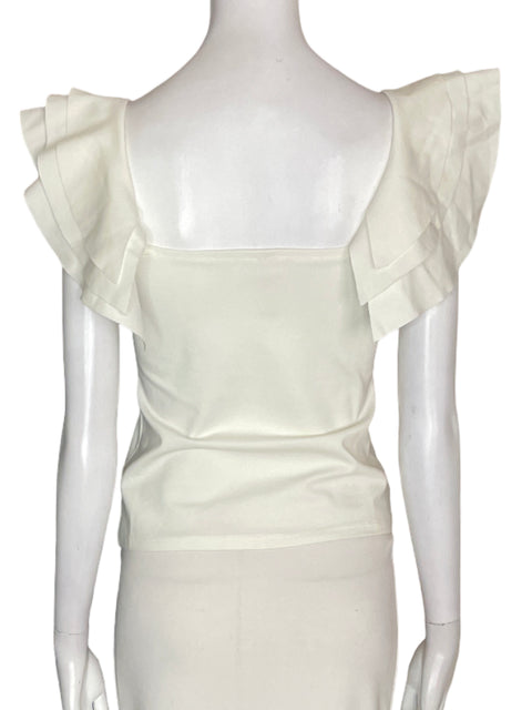 Blusa Adriana Fernandez Ruchas Ajustado Liso Blanco - Talla XS