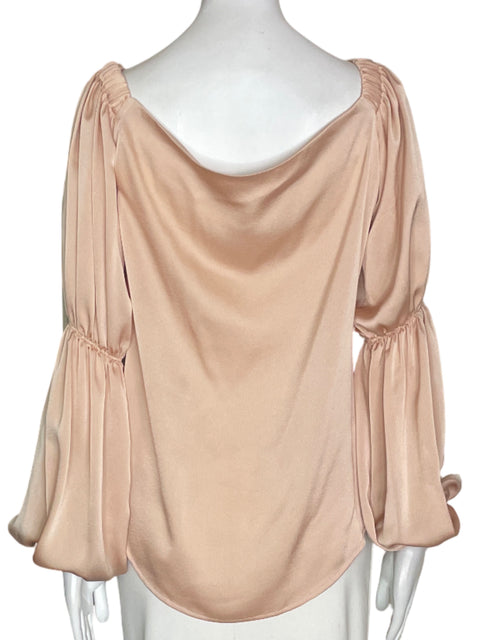 Blusa Clarissa Rosania Abullonado Satinada Cuello redondo Beige - Talla 6
