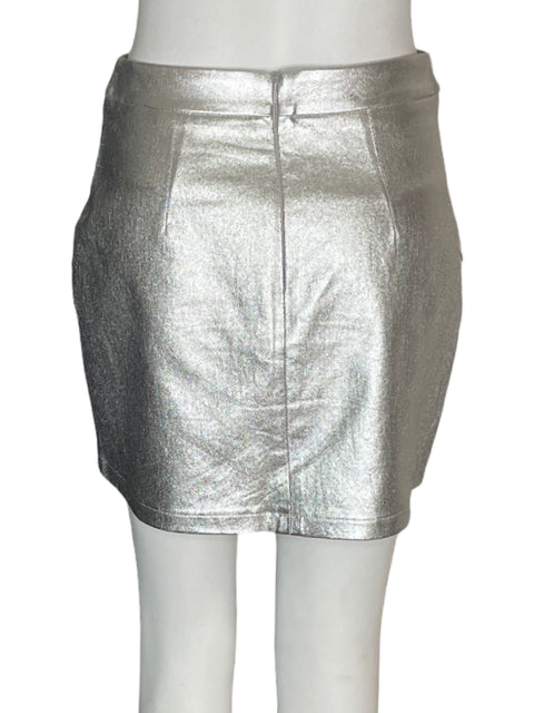Falda Quzu Satinado Mini Ajustada Plateado - Talla S