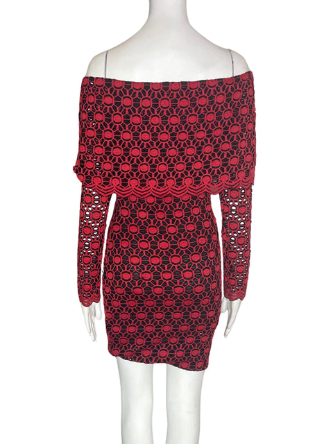 Vestido Va Va Voom Off-shoulder Estampado Manga larga Rojo - Talla S