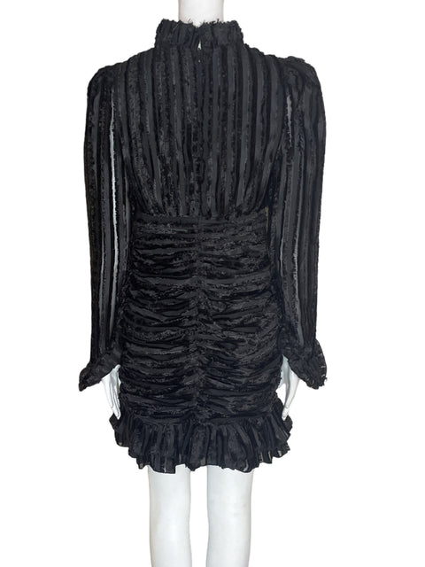 Vestido Nasty Gal Manga larga Drapeado Ruchas Negro - Talla S