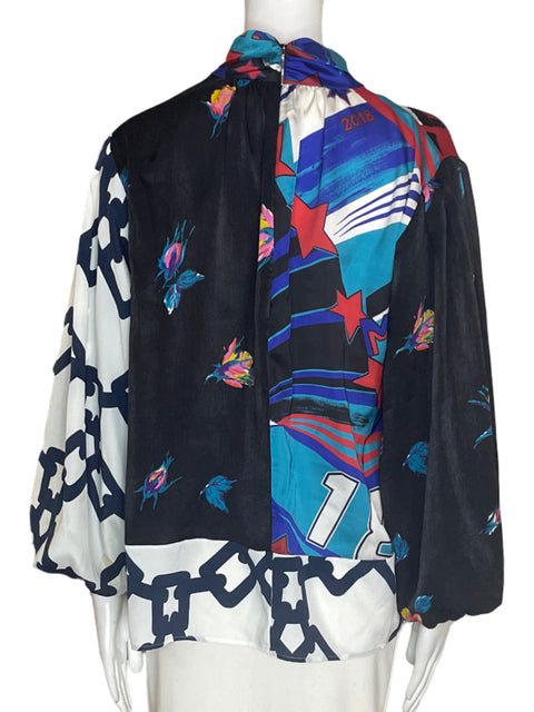 Blusa Msgm Estampado Cuello alto Manga larga Negro - Talla 42