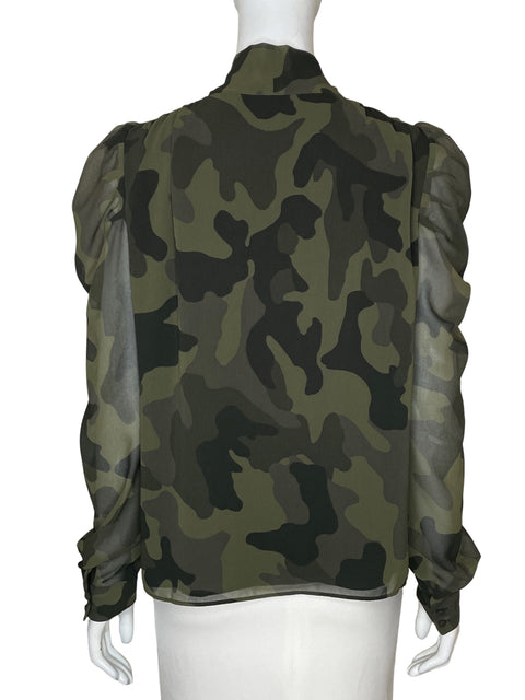 Blusa White House Black Market Mangas abullonadas Estampado Verde - Talla S