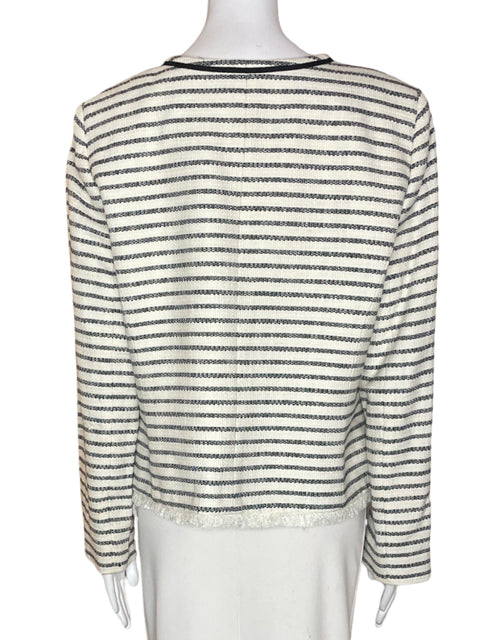 Chaqueta Tahari Rayas Abierto Bolsillo Blanco - Talla 14