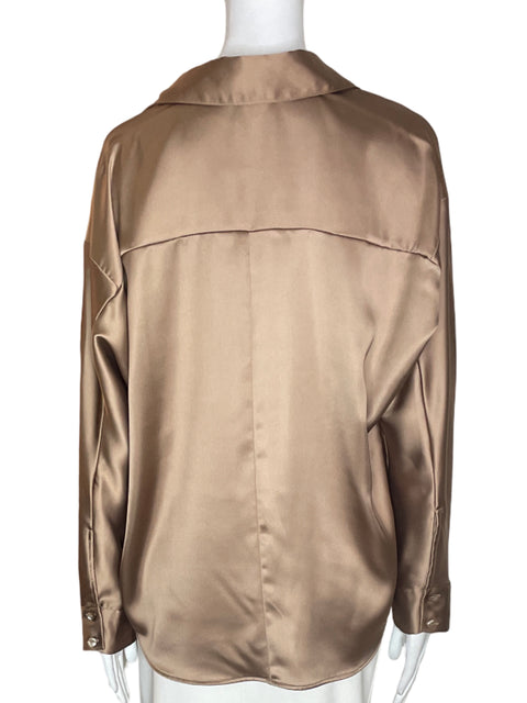 Camisa Zara Satinado Manga larga Botones Marrón - Talla S
