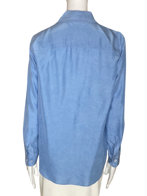 Camisa Zara de Seda Liso Seda Manga larga Azul - Talla M