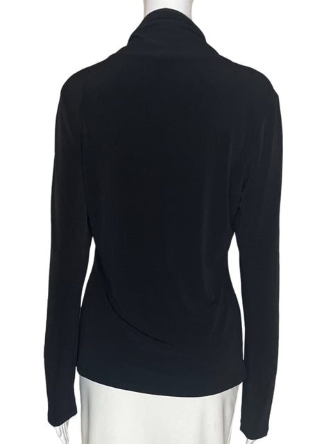 Blusa Tahari de Algodón Liso Manga larga Cuello v Negro - Talla M