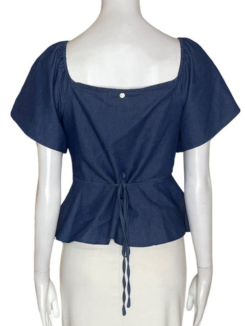Blusa Bonage Liso Ruchas Fajon Azul - Talla S