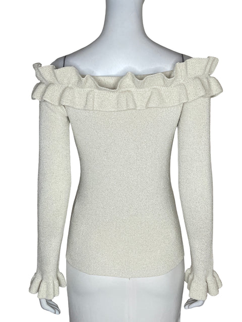 Blusa White House Black Market Brillo Escote bardot Beige - Talla XS