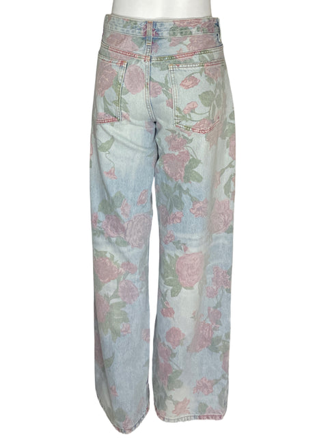 Pantalón Zara Recto Estampado Wide-leg Azul - Talla 40