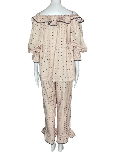 Conjunto Piyama Estampado Lunares Ruchas Rosado - Talla S