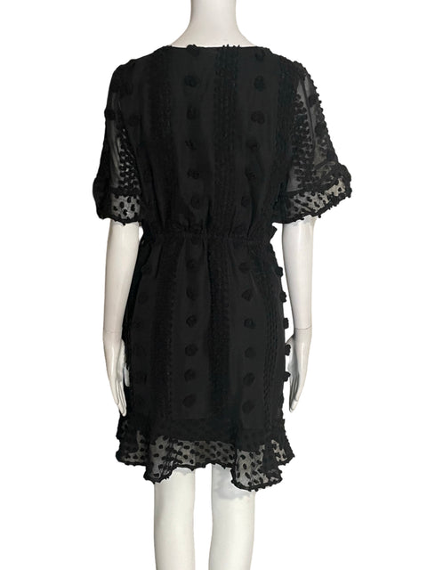 Vestido Favlux Apliques Transparente Midi Negro - Talla L