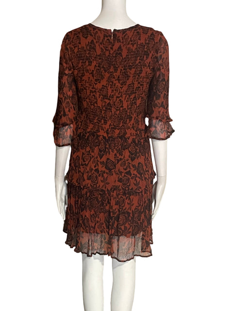 Vestido Ganni Rucha Suelto Manga corta Marrón - Talla S