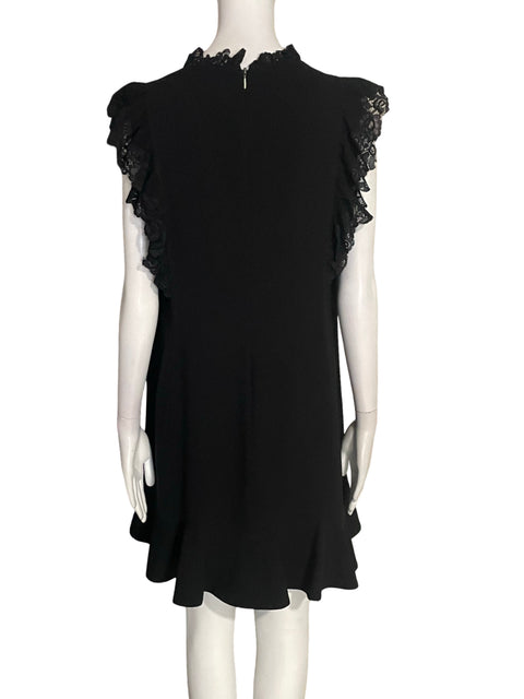 Vestido Rebecca Taylor Sin mangas Ruchas Encaje Negro - Talla 10