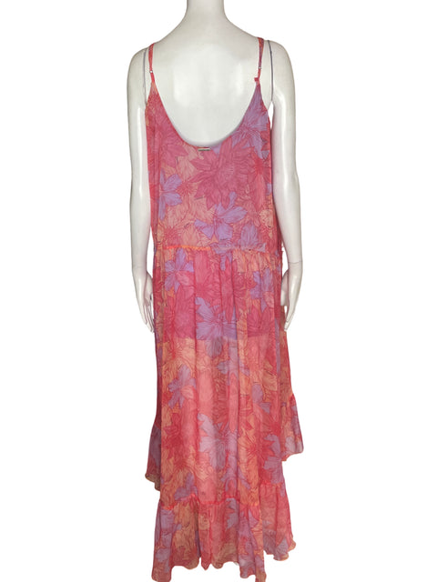 Vestido Sommer Midi Asimétrico Estampado Naranja - Talla S