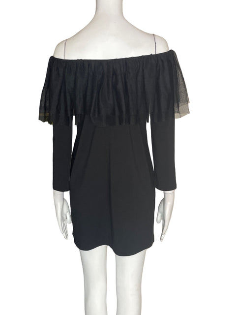 Vestido Vía Vai Liso Outshoulders Ruchas Negro - Talla L