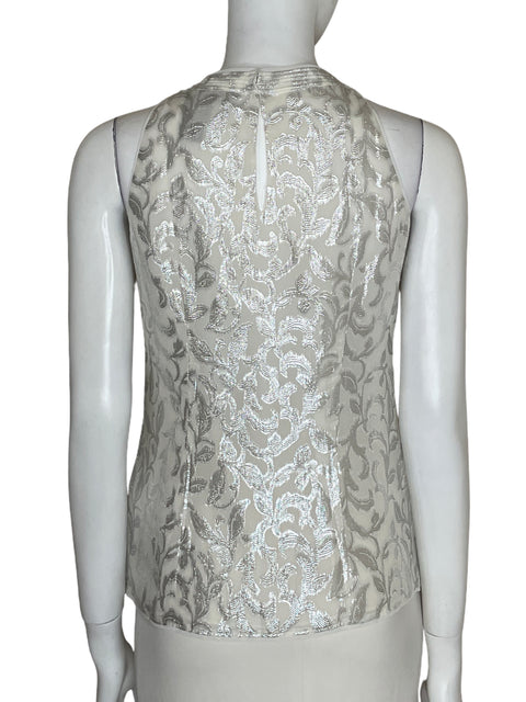 Blusa White House Black Market de Seda Halter Metalizado Blanco - Talla XS