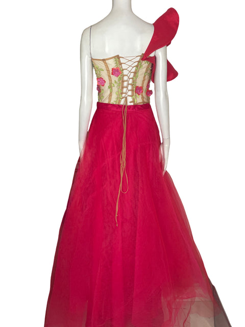 Vestido De Fiesta Mariakarina Tul Apliques Ruchas Rosado - Talla S