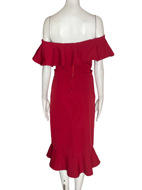Vestido Mariana Vega Liso Ajustado Ruchas Rojo - Talla M
