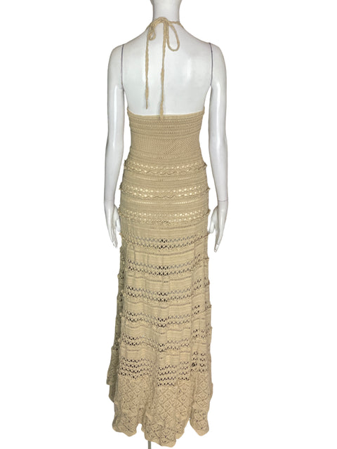 Vestido Tesoro Tps Maxi Tejido Backless Beige - Talla S