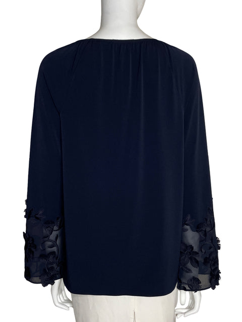 Blusa Tahari Bordado Floral Azul - Talla S