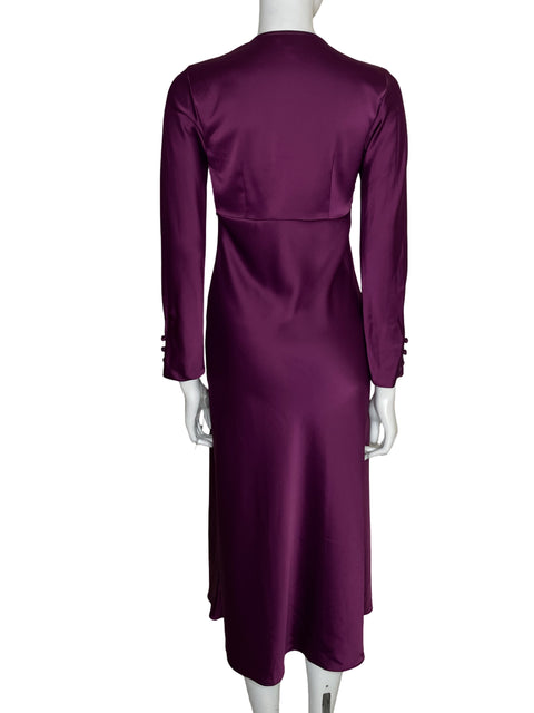 Vestido Maggy London Maxi Cuello v Satinado Morado - Talla 2