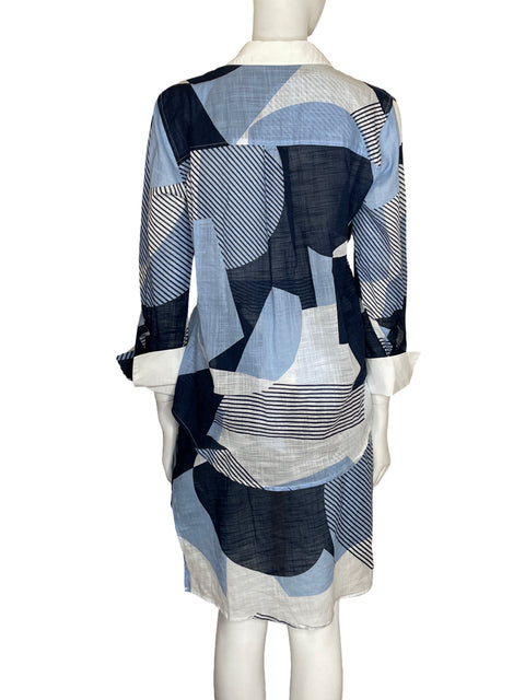 Vestido Kenneth Cole de Algodón Camisero Estampado Azul - Talla 6