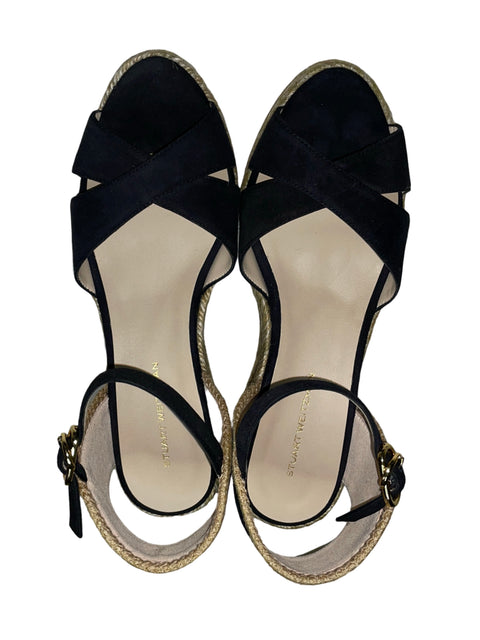 Sandalia Stuart Weitzman Mirela Espadrille Wedge Negro - Talla 6