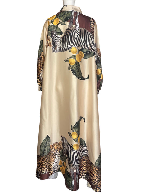 Vestido Made In Italy Suelto Estampado Camison Beige - Talla M