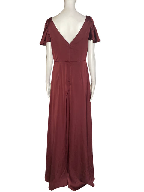 Vestido Azazie Liso Cuello v Ruchas Marrón - Talla M