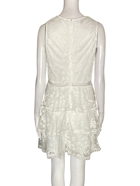 Vestido Eillybazar Ruchas Encaje Midi Blanco - Talla L