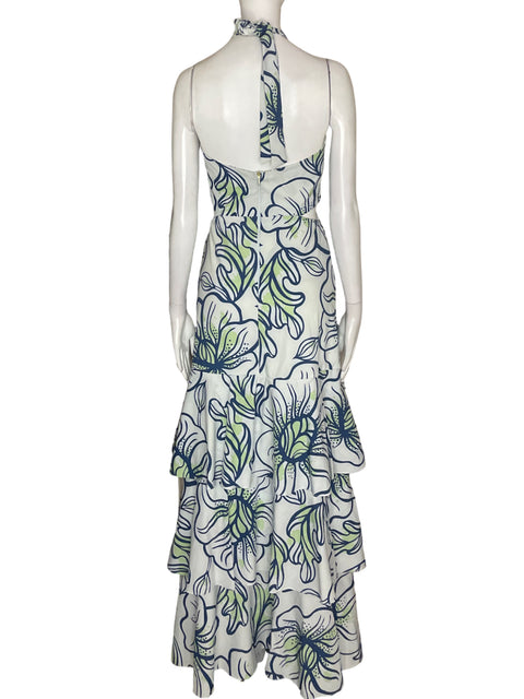 Vestido Lolikerias Estampado Halter Ruchas Verde - Talla M