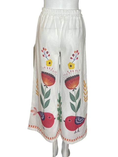 Pantalón Tesoro Tps Palazo Elastico Estampado Floral Blanco - Talla S