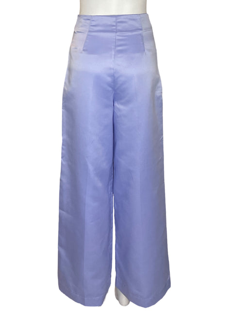 Pantalón Zara Recto Palazo Satinado Morado - Talla XS