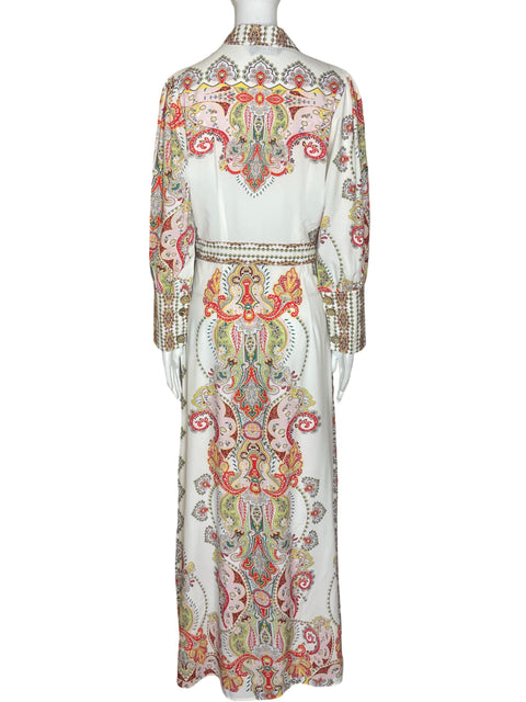 Vestido Fancy Collections Manga larga Estampado Botones Naranja - Talla M
