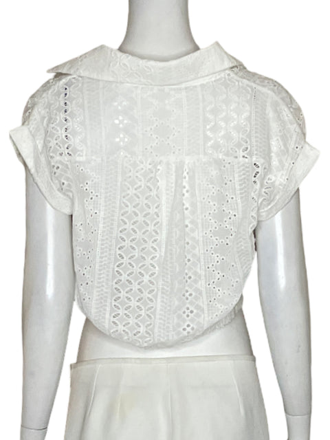 Blusa Intensity Crop Eyelet de Algodón Blanco - Talla L