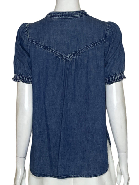 Blusa Pilcro Jeans Abullonado de Algodón Azul - Talla XS
