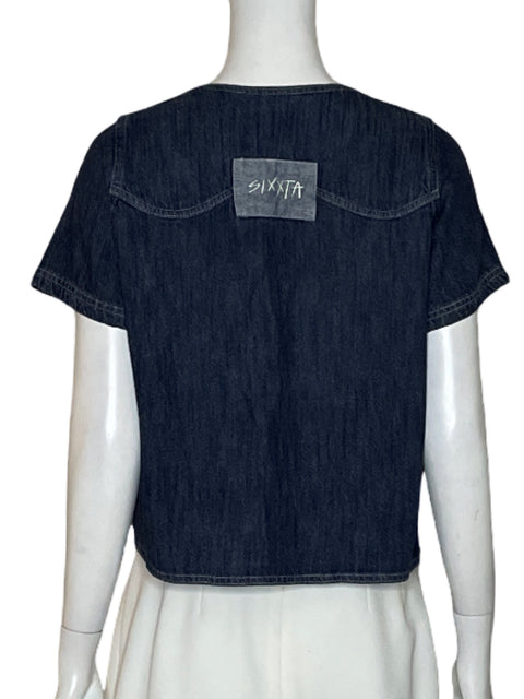 Camisa Sixxta Ondas de Algodón Azul - Talla S