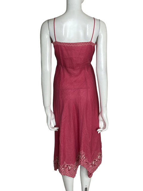 Vestido Zara de Lino Bordado Cuello v Rosado - Talla M